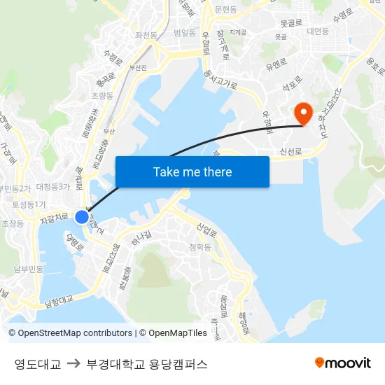 영도대교 to 부경대학교 용당캠퍼스 map