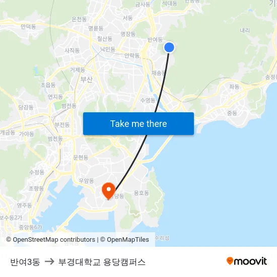 반여3동 to 부경대학교 용당캠퍼스 map