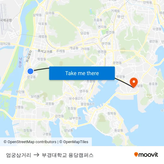 엄궁삼거리 to 부경대학교 용당캠퍼스 map