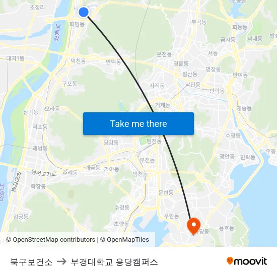 북구보건소 to 부경대학교 용당캠퍼스 map