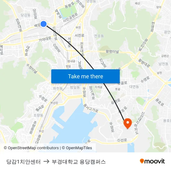 당감1치안센터 to 부경대학교 용당캠퍼스 map