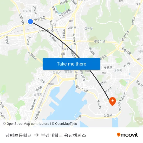 당평초등학교 to 부경대학교 용당캠퍼스 map