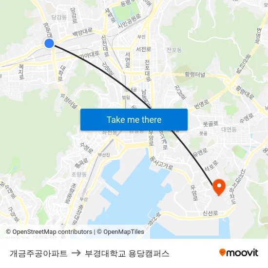개금주공아파트 to 부경대학교 용당캠퍼스 map