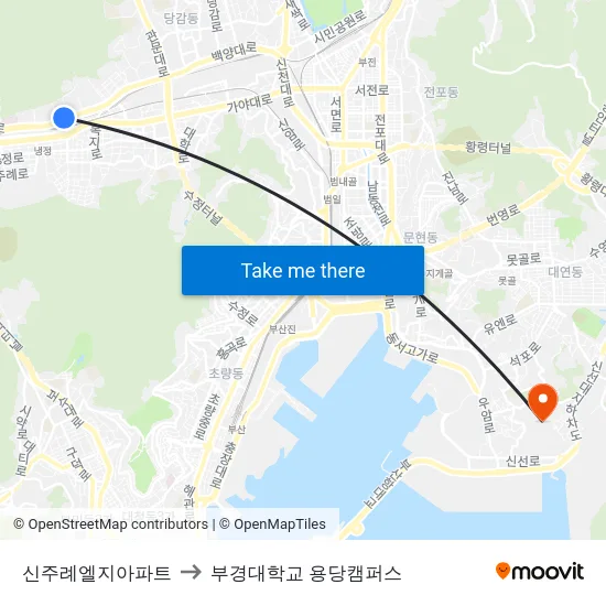신주례엘지아파트 to 부경대학교 용당캠퍼스 map