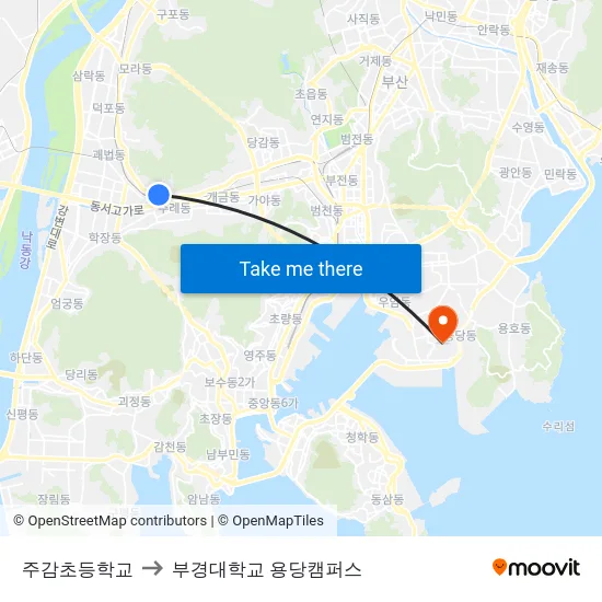 주감초등학교 to 부경대학교 용당캠퍼스 map