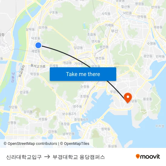 신라대학교입구 to 부경대학교 용당캠퍼스 map