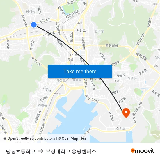당평초등학교 to 부경대학교 용당캠퍼스 map