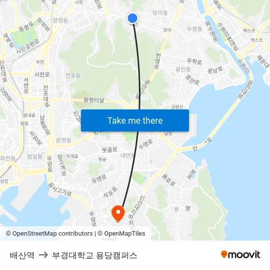 배산역 to 부경대학교 용당캠퍼스 map