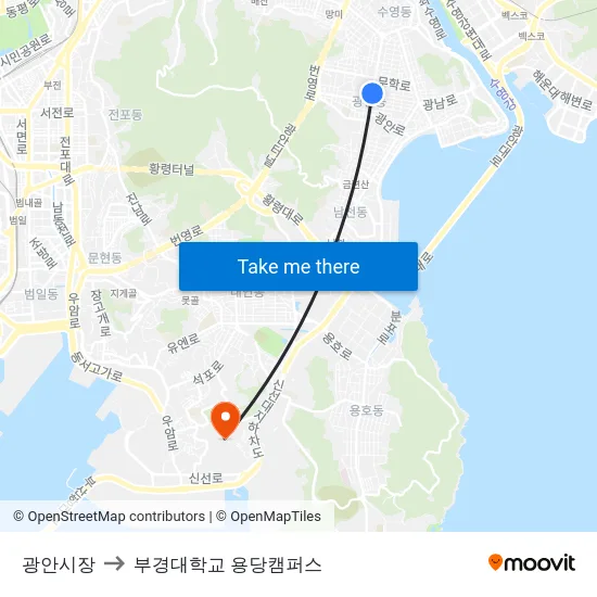 광안시장 to 부경대학교 용당캠퍼스 map