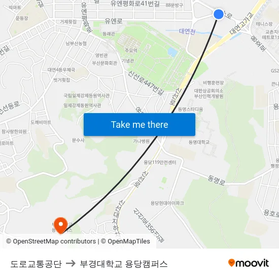 도로교통공단 to 부경대학교 용당캠퍼스 map