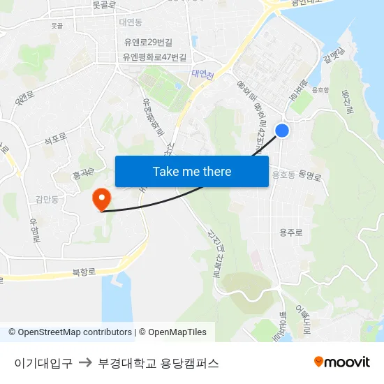 이기대입구 to 부경대학교 용당캠퍼스 map