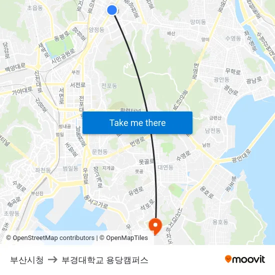 부산시청 to 부경대학교 용당캠퍼스 map