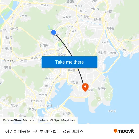 어린이대공원 to 부경대학교 용당캠퍼스 map