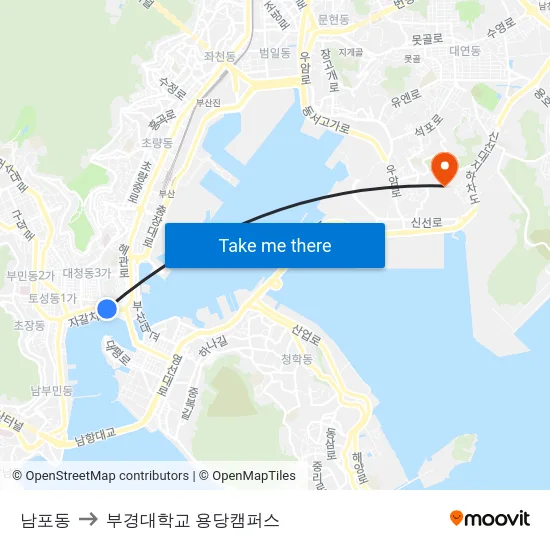 남포동 to 부경대학교 용당캠퍼스 map