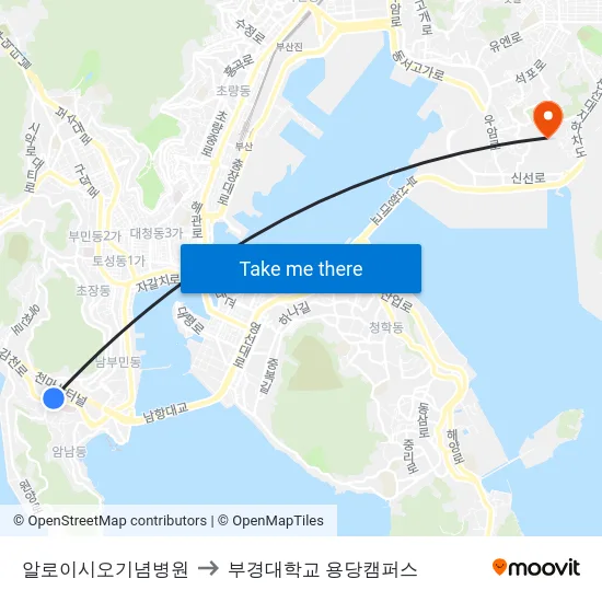 알로이시오기념병원 to 부경대학교 용당캠퍼스 map