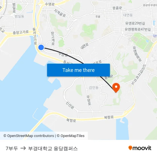 7부두 to 부경대학교 용당캠퍼스 map