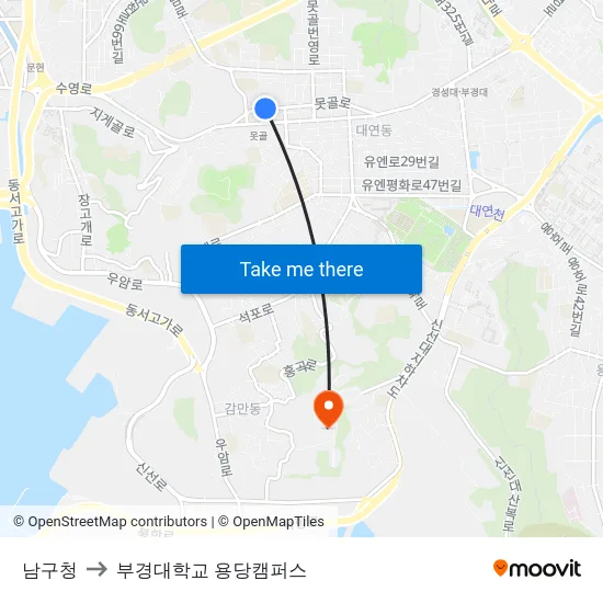 남구청 to 부경대학교 용당캠퍼스 map