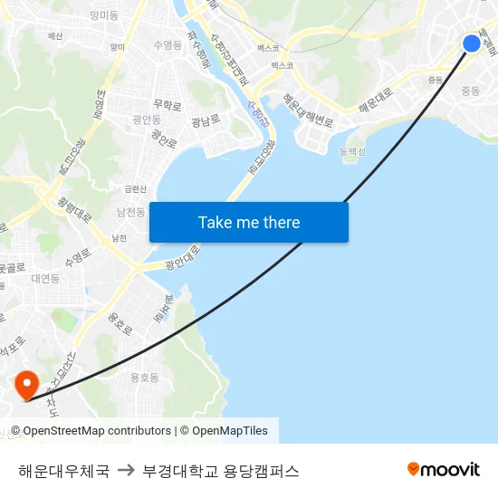 해운대우체국 to 부경대학교 용당캠퍼스 map