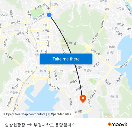 송상현광장 to 부경대학교 용당캠퍼스 map