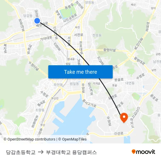 당감초등학교 to 부경대학교 용당캠퍼스 map