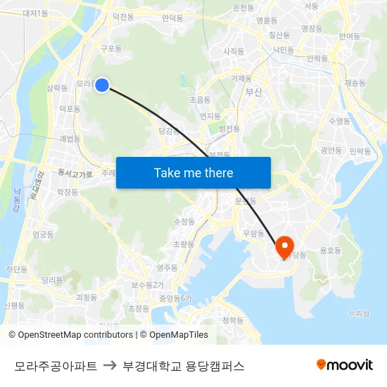 모라주공아파트 to 부경대학교 용당캠퍼스 map