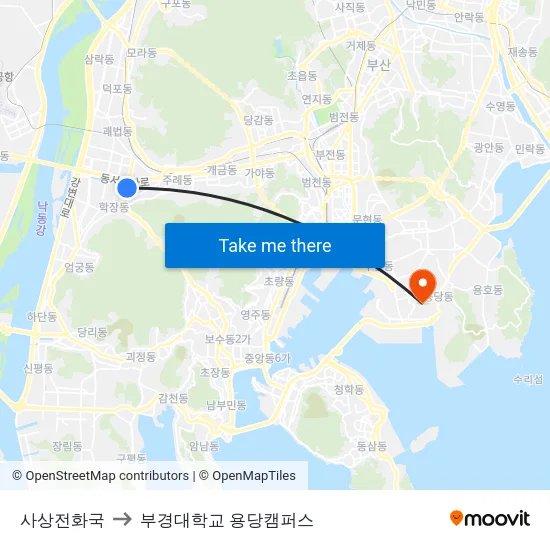 사상전화국 to 부경대학교 용당캠퍼스 map
