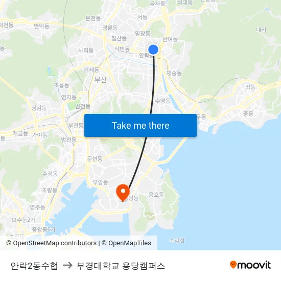 안락2동수협 to 부경대학교 용당캠퍼스 map