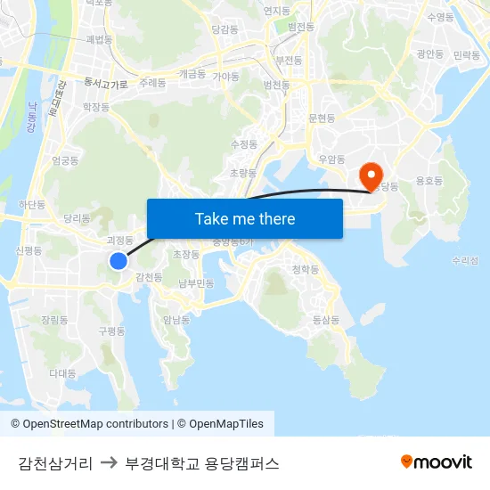 감천삼거리 to 부경대학교 용당캠퍼스 map