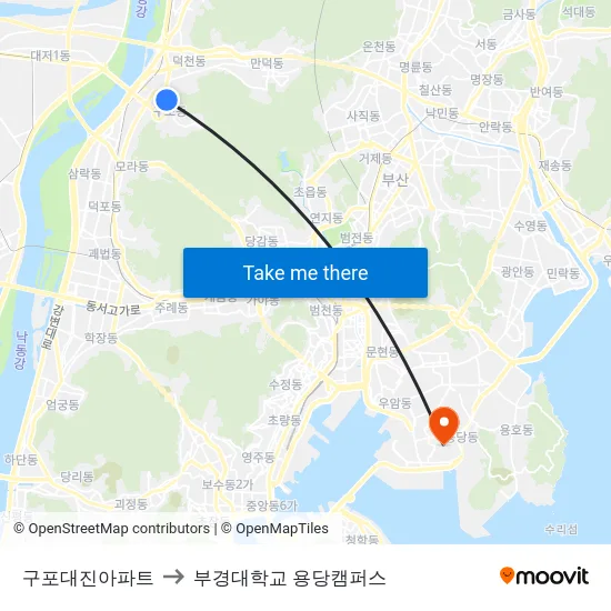 구포대진아파트 to 부경대학교 용당캠퍼스 map