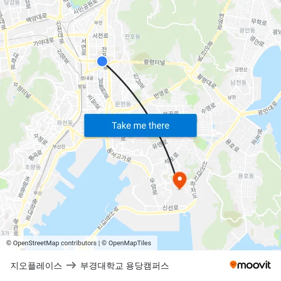 지오플레이스 to 부경대학교 용당캠퍼스 map