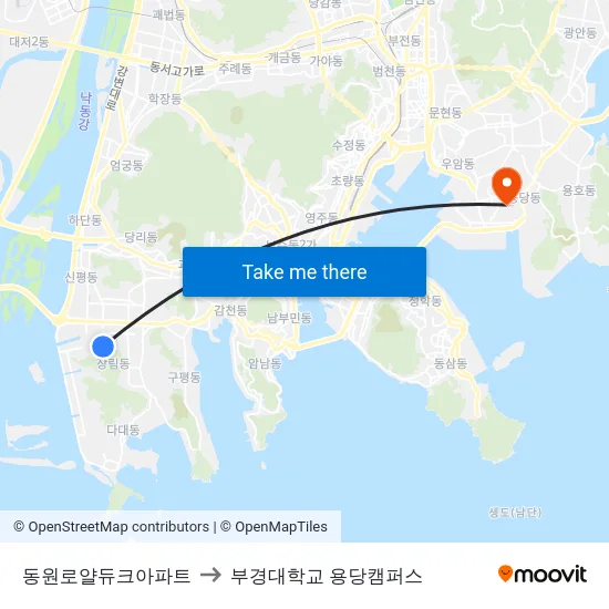 동원로얄듀크아파트 to 부경대학교 용당캠퍼스 map