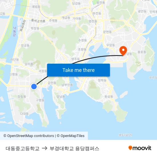 대동중고등학교 to 부경대학교 용당캠퍼스 map