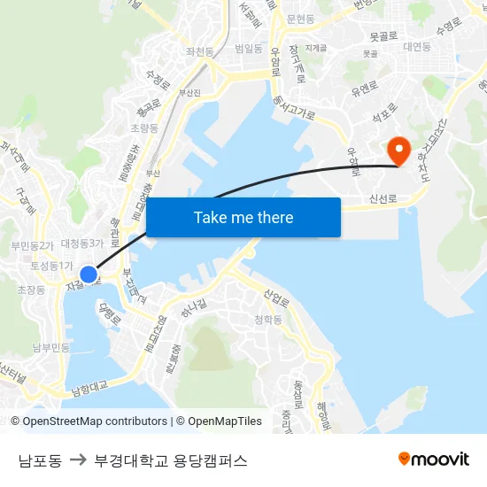 남포동 to 부경대학교 용당캠퍼스 map