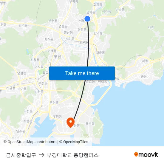 금사중학입구 to 부경대학교 용당캠퍼스 map