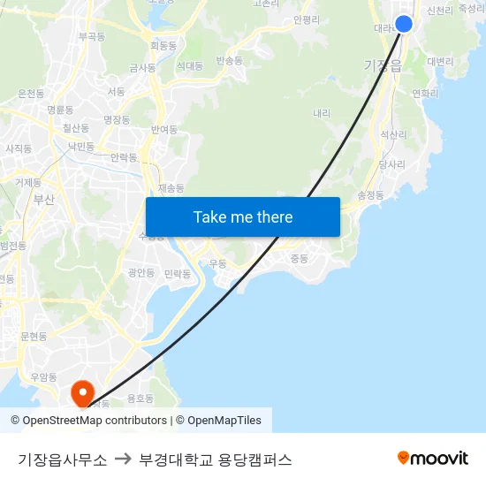 기장읍사무소 to 부경대학교 용당캠퍼스 map