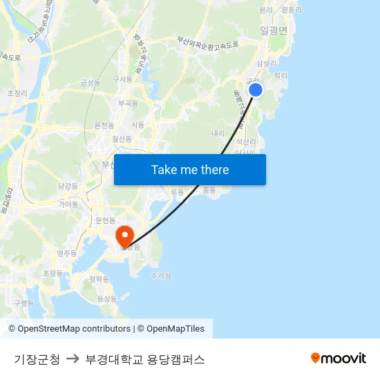 기장군청 to 부경대학교 용당캠퍼스 map