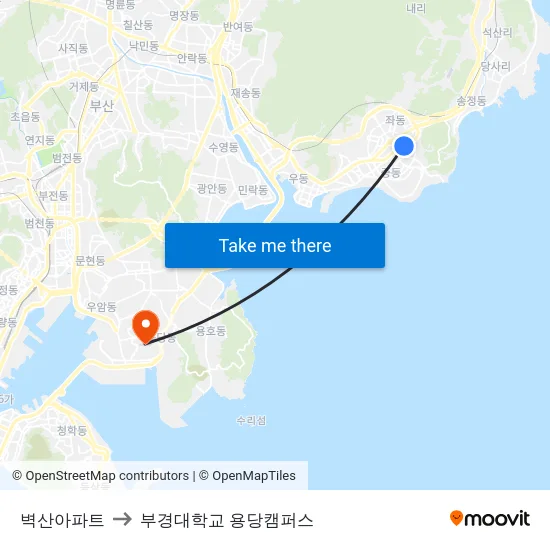 벽산아파트 to 부경대학교 용당캠퍼스 map