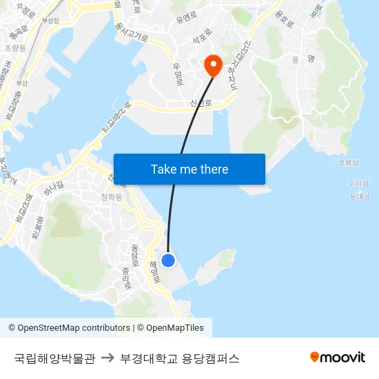 국립해양박물관 to 부경대학교 용당캠퍼스 map