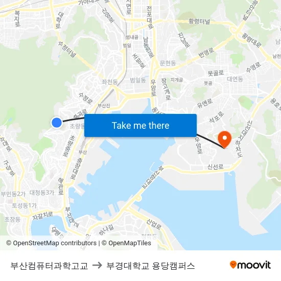 부산컴퓨터과학고교 to 부경대학교 용당캠퍼스 map