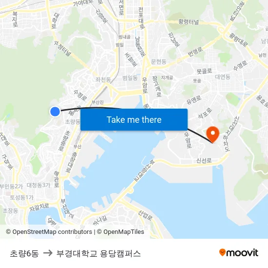 초량6동 to 부경대학교 용당캠퍼스 map