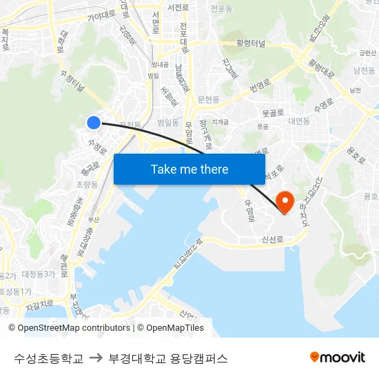 수성초등학교 to 부경대학교 용당캠퍼스 map