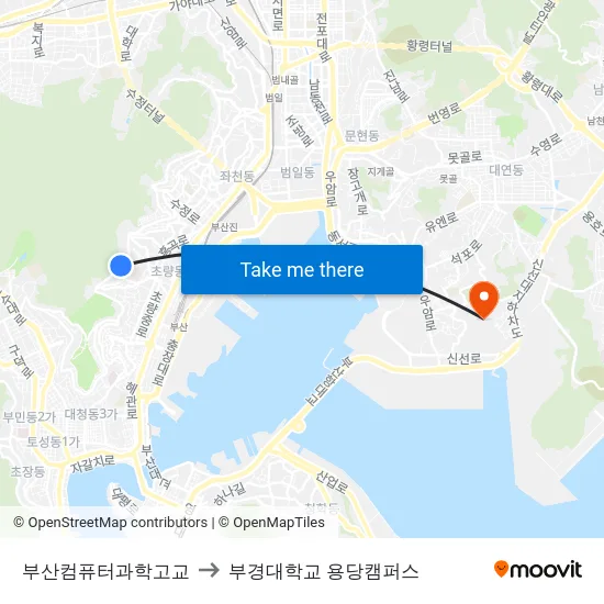부산컴퓨터과학고교 to 부경대학교 용당캠퍼스 map