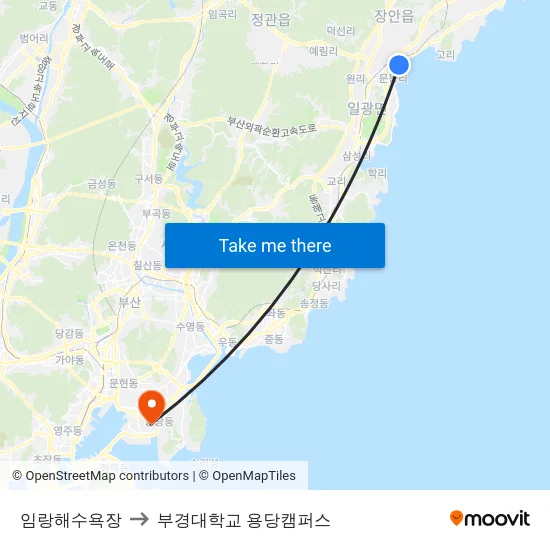 임랑해수욕장 to 부경대학교 용당캠퍼스 map