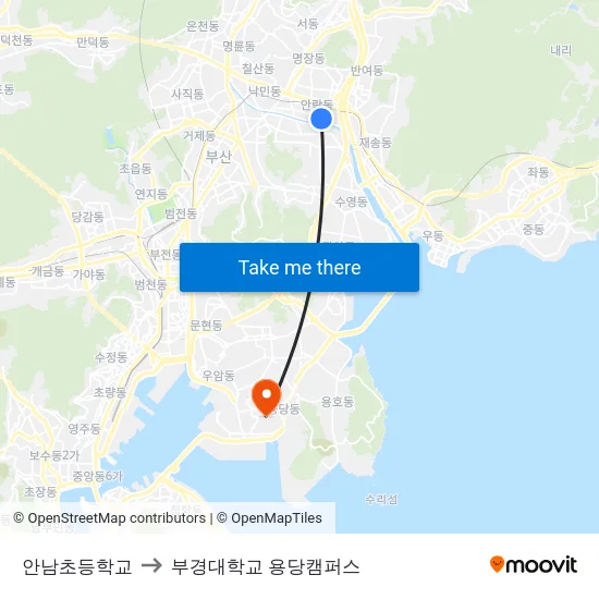 안남초등학교 to 부경대학교 용당캠퍼스 map