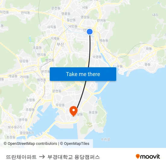 뜨란채아파트 to 부경대학교 용당캠퍼스 map