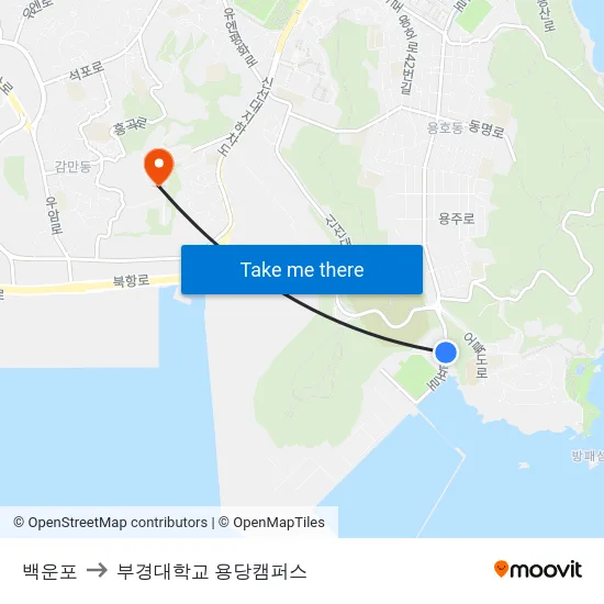 백운포 to 부경대학교 용당캠퍼스 map