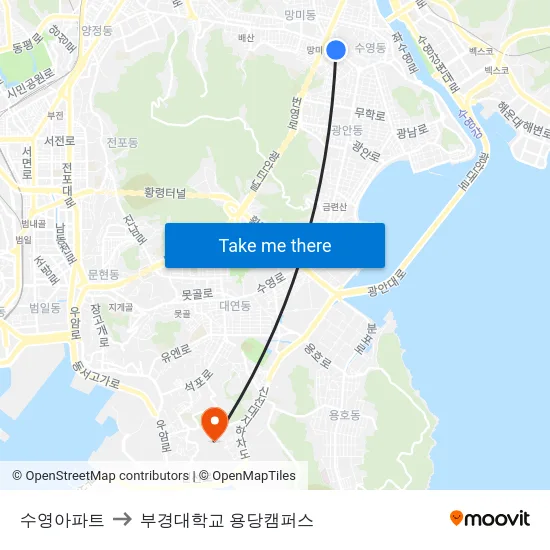 수영아파트 to 부경대학교 용당캠퍼스 map