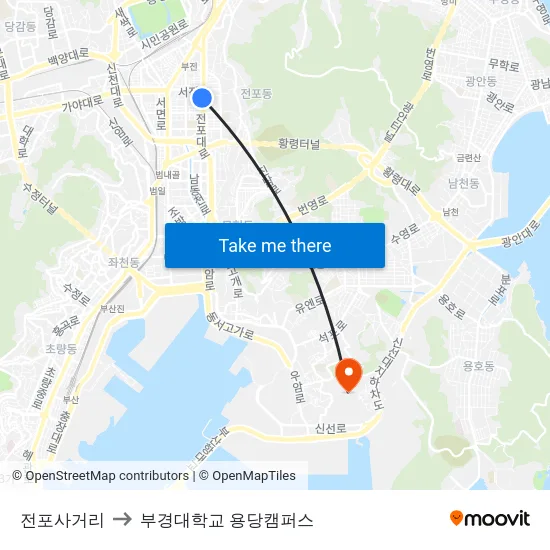 전포사거리 to 부경대학교 용당캠퍼스 map