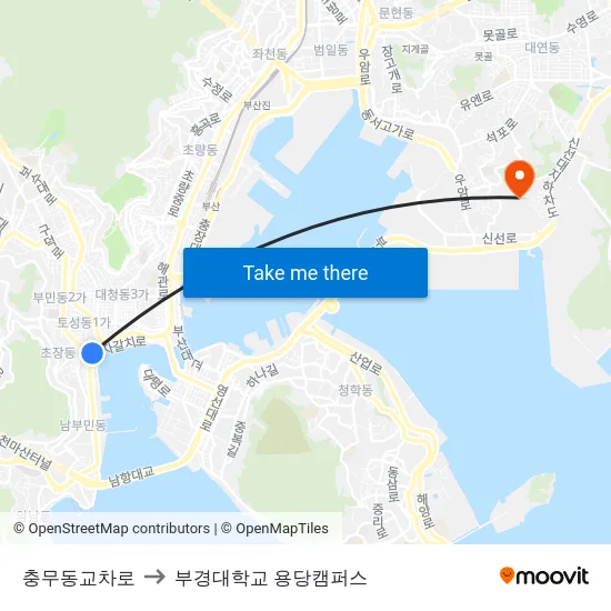 충무동교차로 to 부경대학교 용당캠퍼스 map