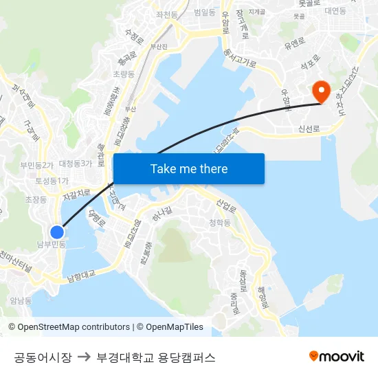 공동어시장 to 부경대학교 용당캠퍼스 map